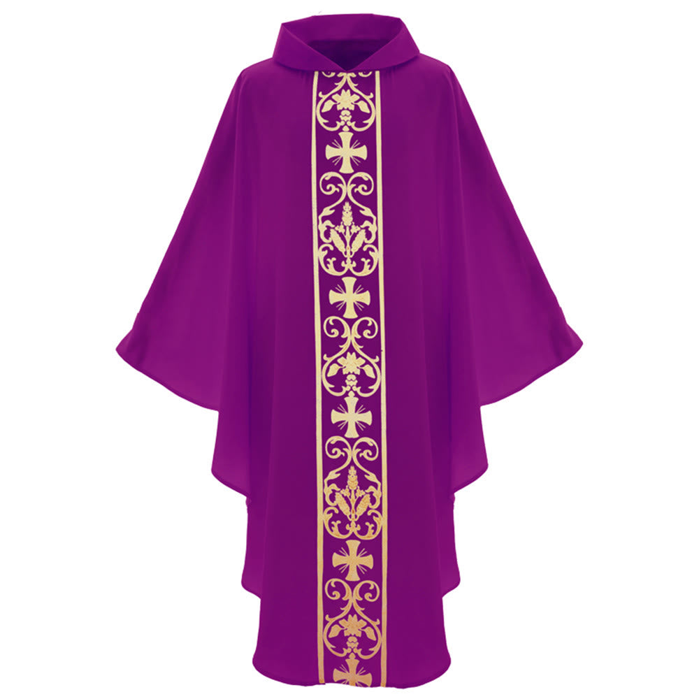 Christianartworkshop Elegante Kasel mit zentralem Kreuz, floraler Ranken- und Weizenstickerei - image 14