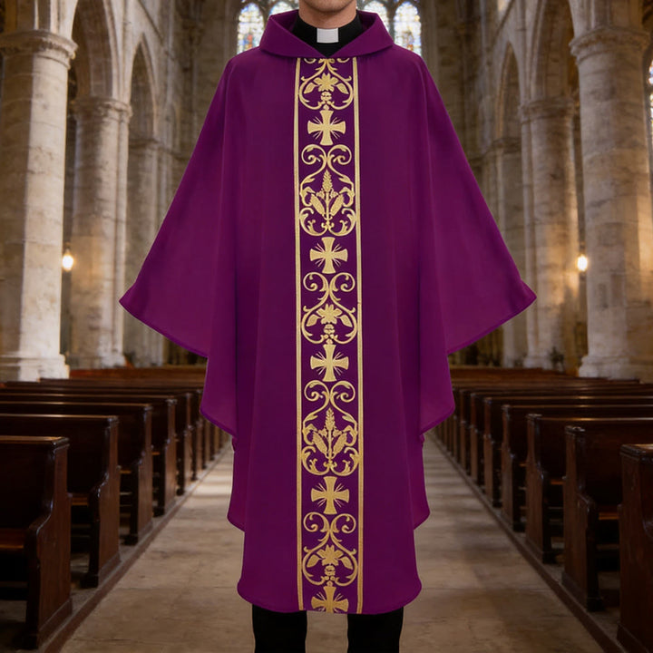 Christianartworkshop Elegante Kasel mit zentralem Kreuz, floraler Ranken- und Weizenstickerei - Lila - Einheitsgröße passt den meisten - image 13
