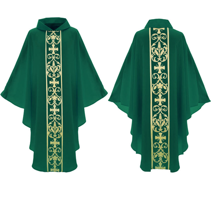 Christianartworkshop Elegante Kasel mit zentralem Kreuz, floraler Ranken- und Weizenstickerei - image 8