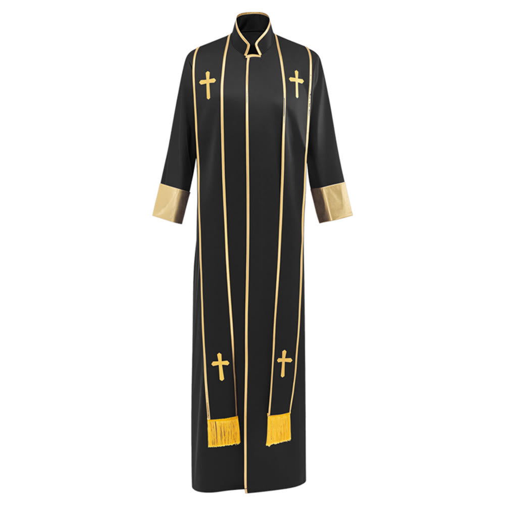 Traditionelle Pastorrobe von Christianartworkshop mit vertikalen Kreuzverzierungen und Ärmelbesatz - Schwarz - 3XL - image 7