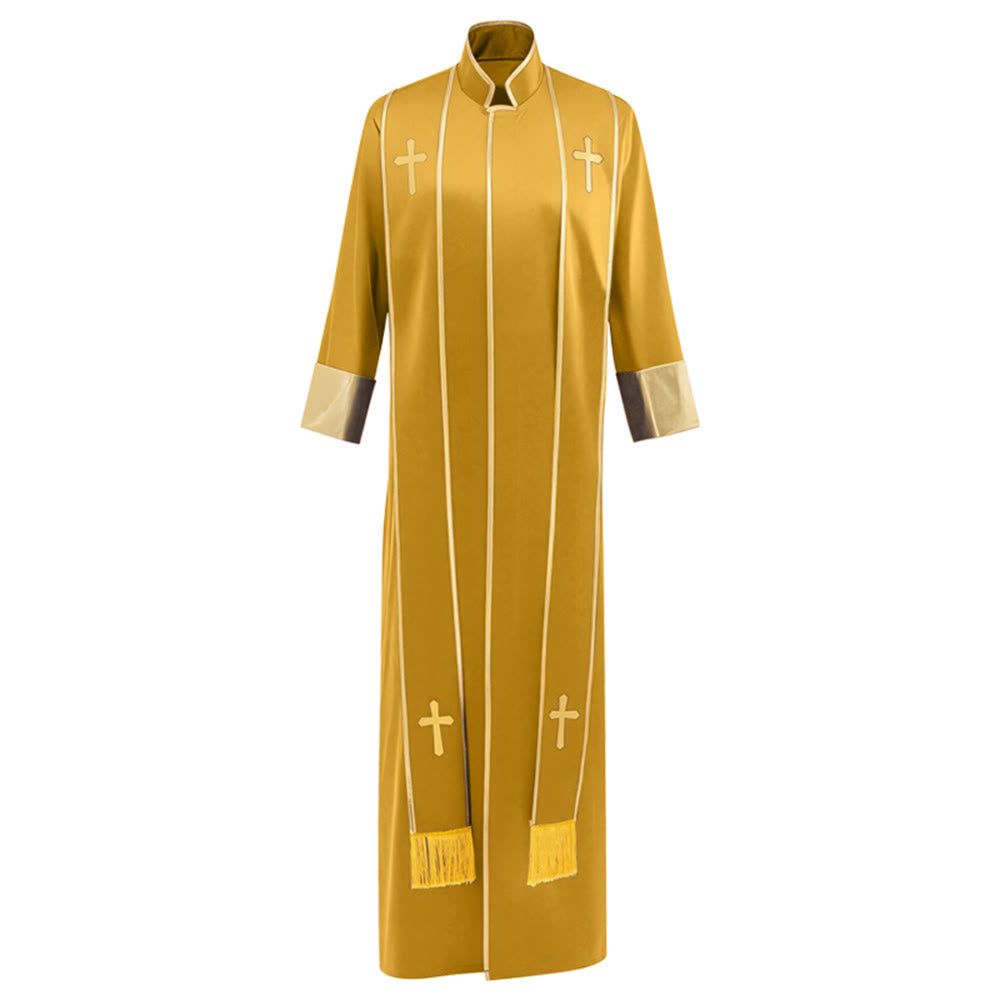 Traditionelle Pastorrobe von Christianartworkshop mit vertikalen Kreuzverzierungen und Ärmelbesatz - Gelb - 3XL - image 25