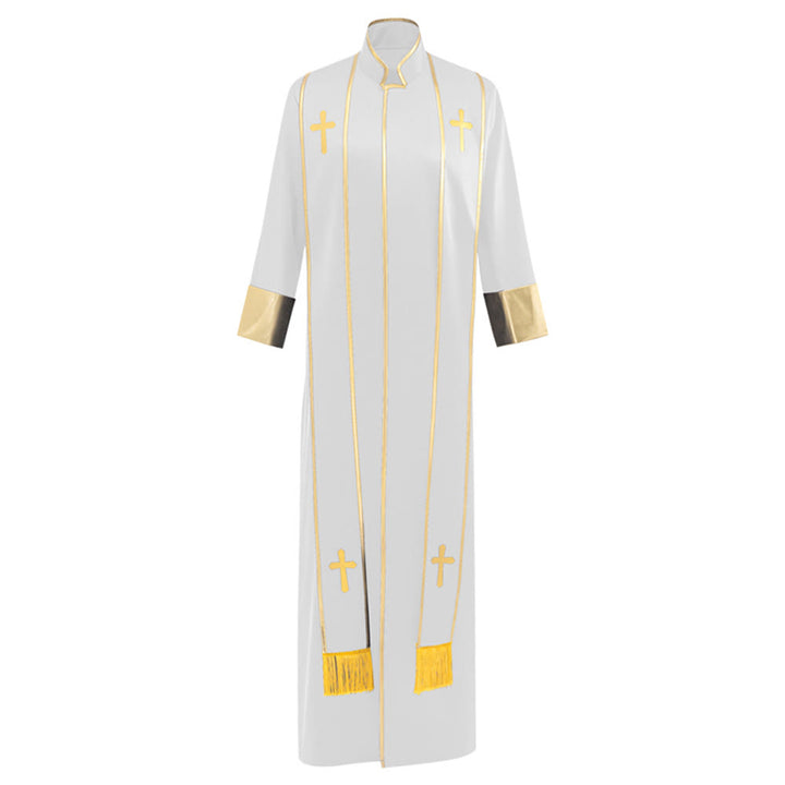 Traditionelle Pastorrobe von Christianartworkshop mit vertikalen Kreuzverzierungen und Ärmelbesatz - Weiß - 3XL - image 16