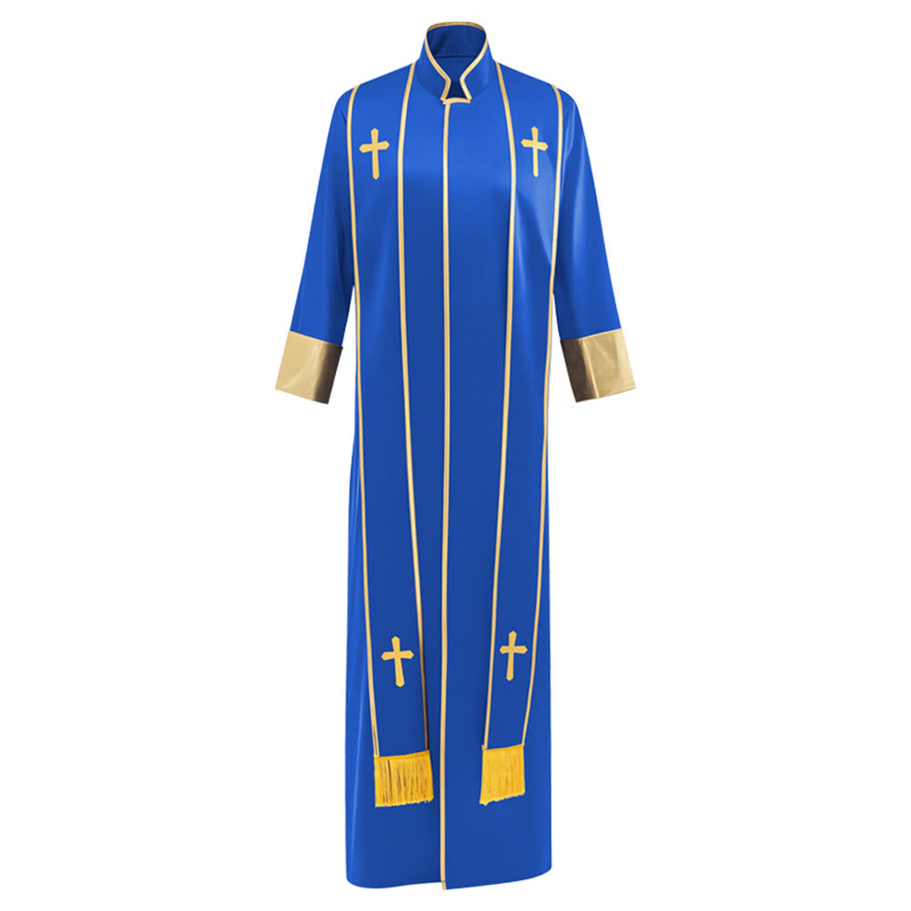 Traditionelle Pastorrobe von Christianartworkshop mit vertikalen Kreuzverzierungen und Ärmelbesatz - Blau - 3XL - image 13