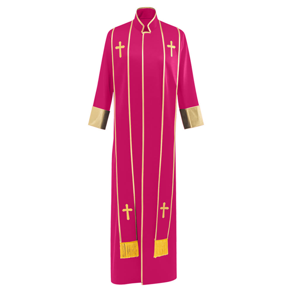 Traditionelle Pastorrobe von Christianartworkshop mit vertikalen Kreuzverzierungen und Ärmelbesatz - Rose - 3XL - image 10