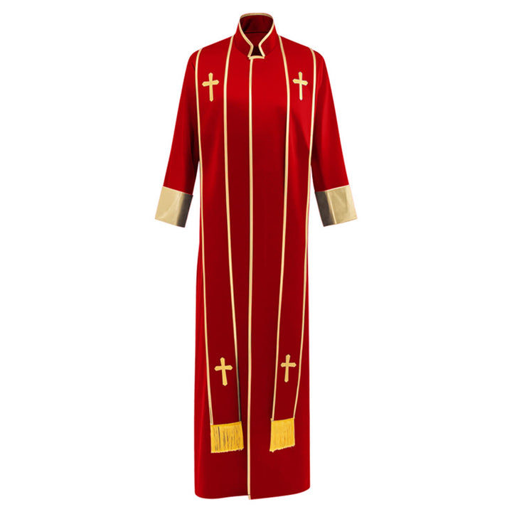Traditionelle Pastorrobe von Christianartworkshop mit vertikalen Kreuzverzierungen und Ärmelbesatz - Rot - 3XL - image 1