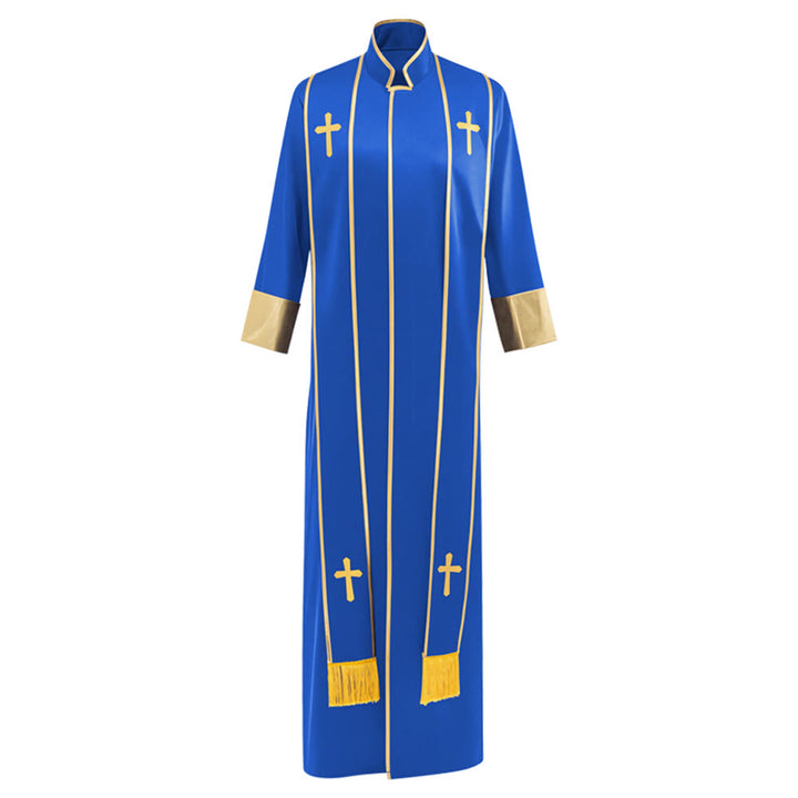 Traditionelle Pastorrobe von Christianartworkshop mit vertikalen Kreuzverzierungen und Ärmelbesatz - Blau - 3XL - image 13
