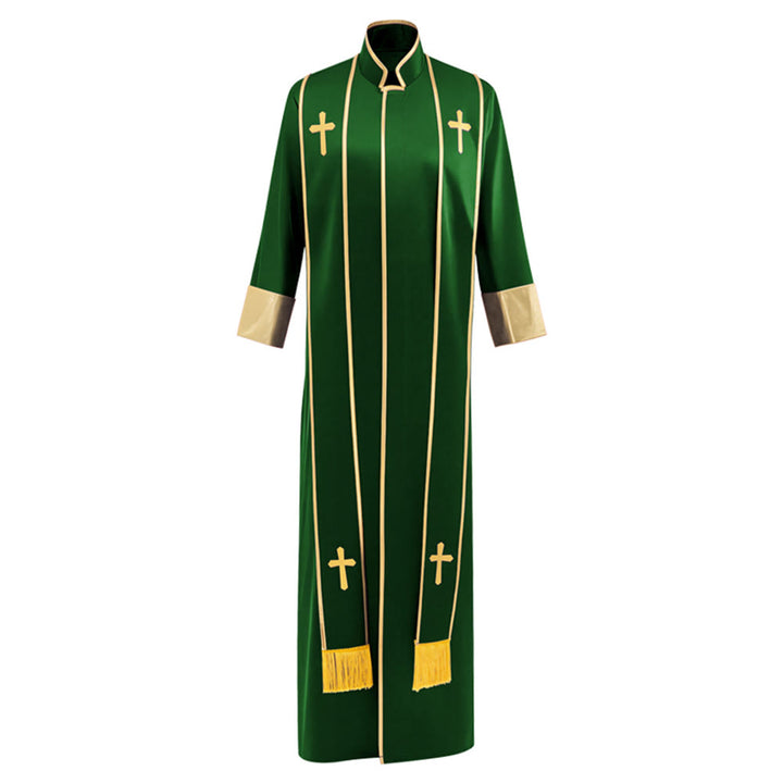 Traditionelle Pastorrobe von Christianartworkshop mit vertikalen Kreuzverzierungen und Ärmelbesatz - Grün - 3XL - image 4