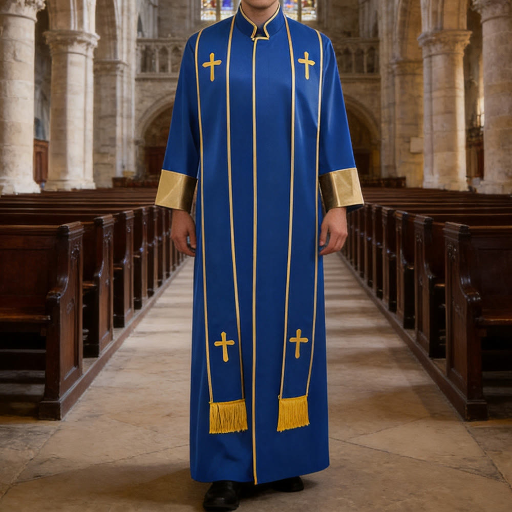 Traditionelle Pastorrobe von Christianartworkshop mit vertikalen Kreuzverzierungen und Ärmelbesatz - image 12