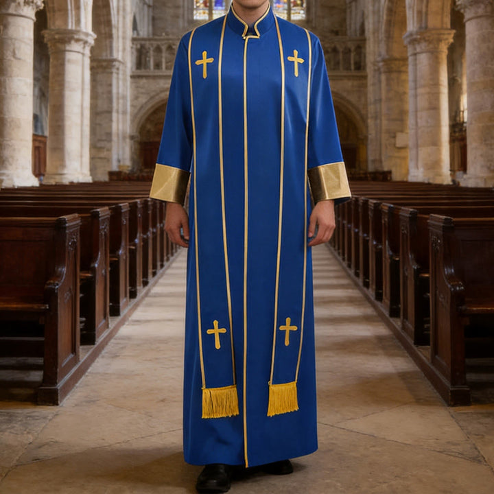 Traditionelle Pastorrobe von Christianartworkshop mit vertikalen Kreuzverzierungen und Ärmelbesatz - image 12