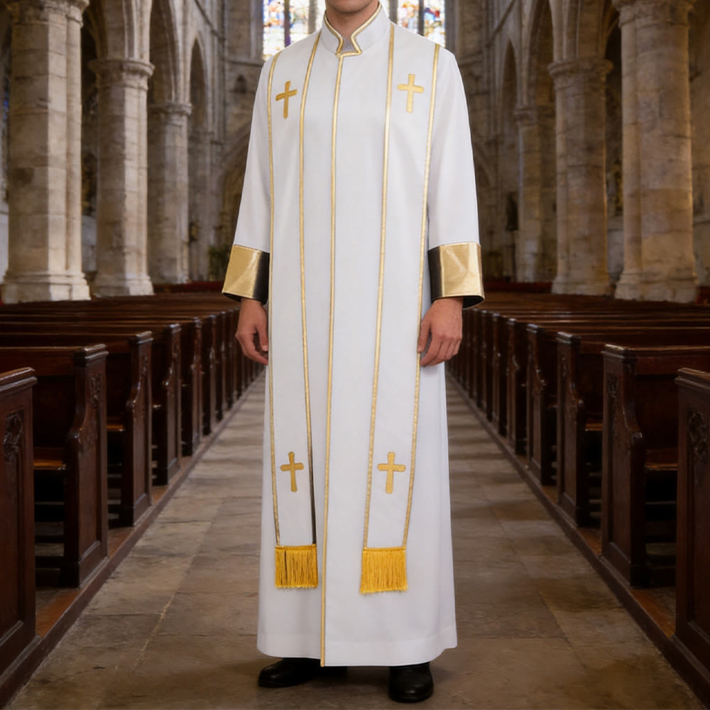 Traditionelle Pastorrobe von Christianartworkshop mit vertikalen Kreuzverzierungen und Ärmelbesatz - image 15