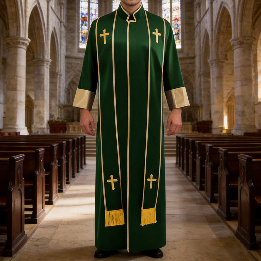 Traditionelle Pastorrobe von Christianartworkshop mit vertikalen Kreuzverzierungen und Ärmelbesatz - image 3