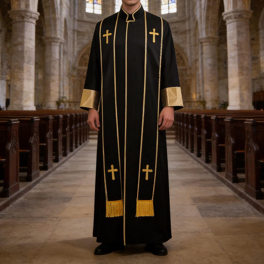 Traditionelle Pastorrobe von Christianartworkshop mit vertikalen Kreuzverzierungen und Ärmelbesatz - image 6