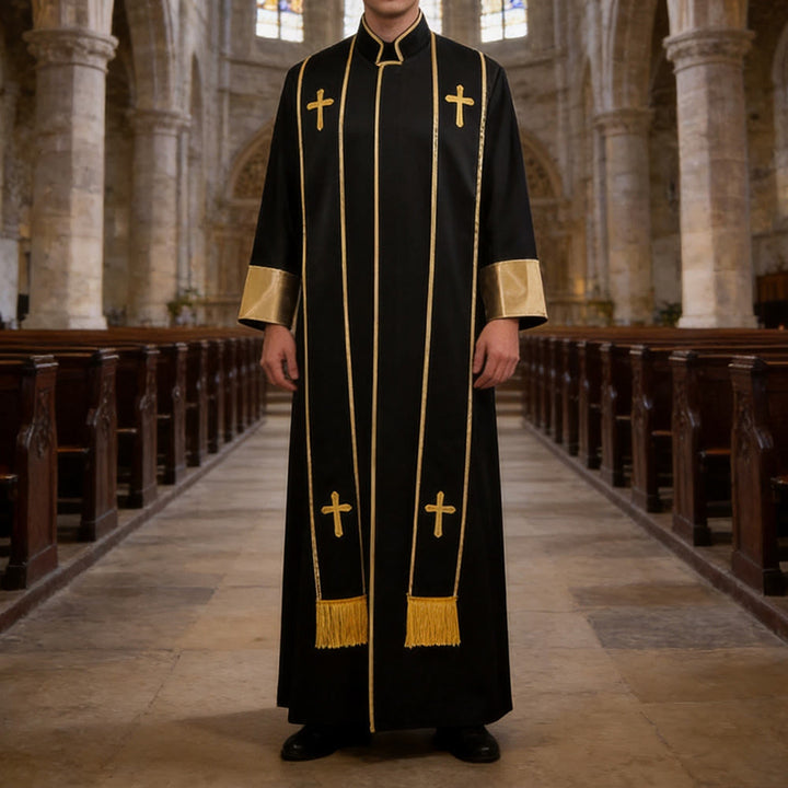 Traditionelle Pastorrobe von Christianartworkshop mit vertikalen Kreuzverzierungen und Ärmelbesatz - image 6