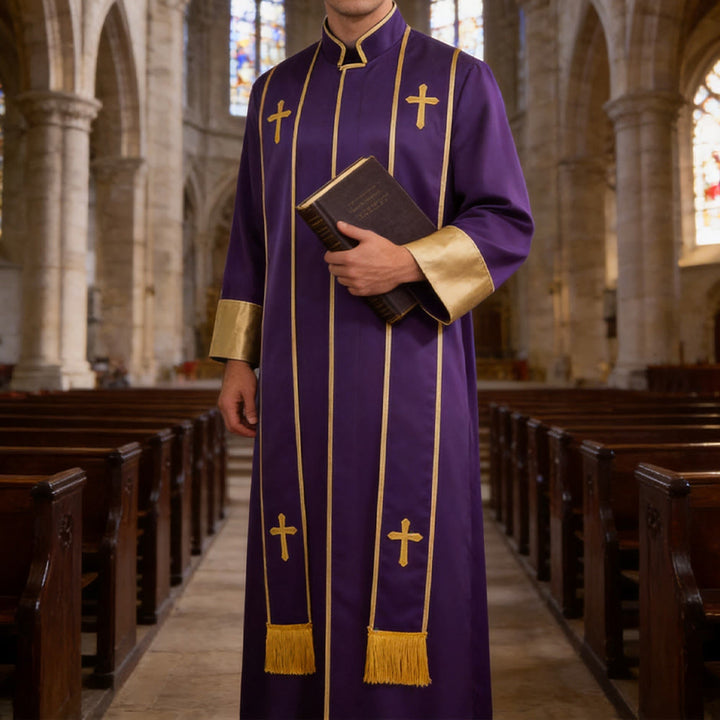 Traditionelle Pastorrobe von Christianartworkshop mit vertikalen Kreuzverzierungen und Ärmelbesatz - image 18
