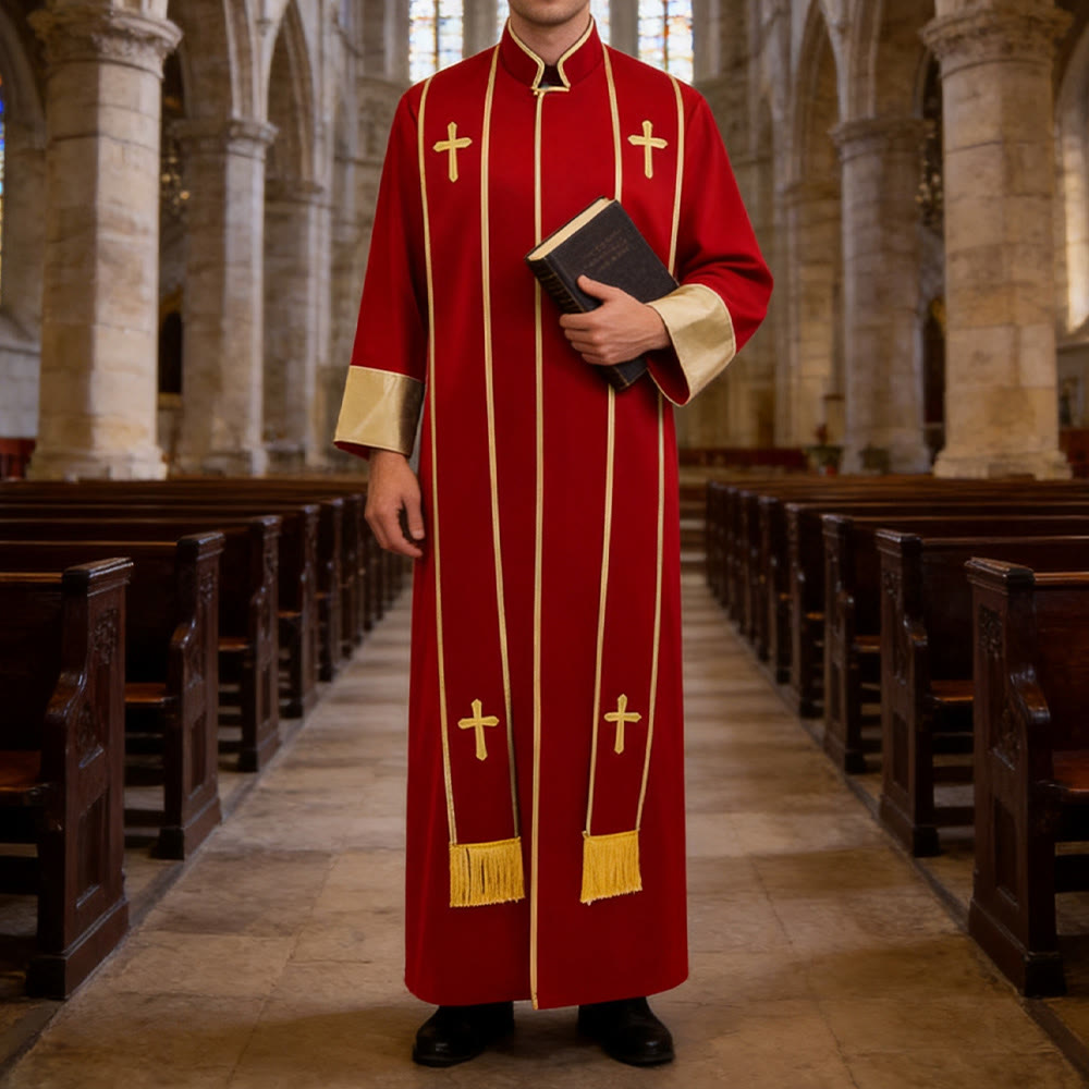 Traditionelle Pastorrobe von Christianartworkshop mit vertikalen Kreuzverzierungen und Ärmelbesatz - image 0