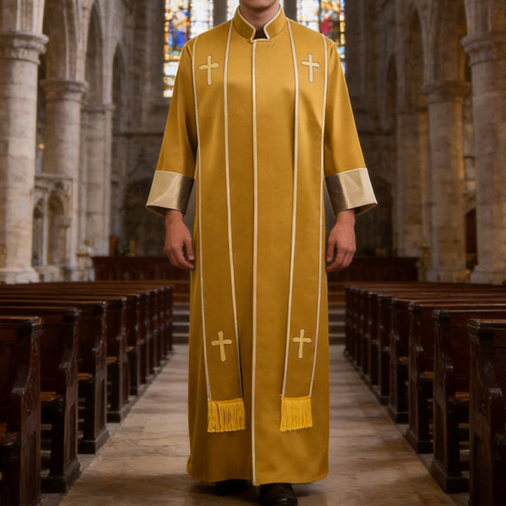 Traditionelle Pastorrobe von Christianartworkshop mit vertikalen Kreuzverzierungen und Ärmelbesatz - image 24