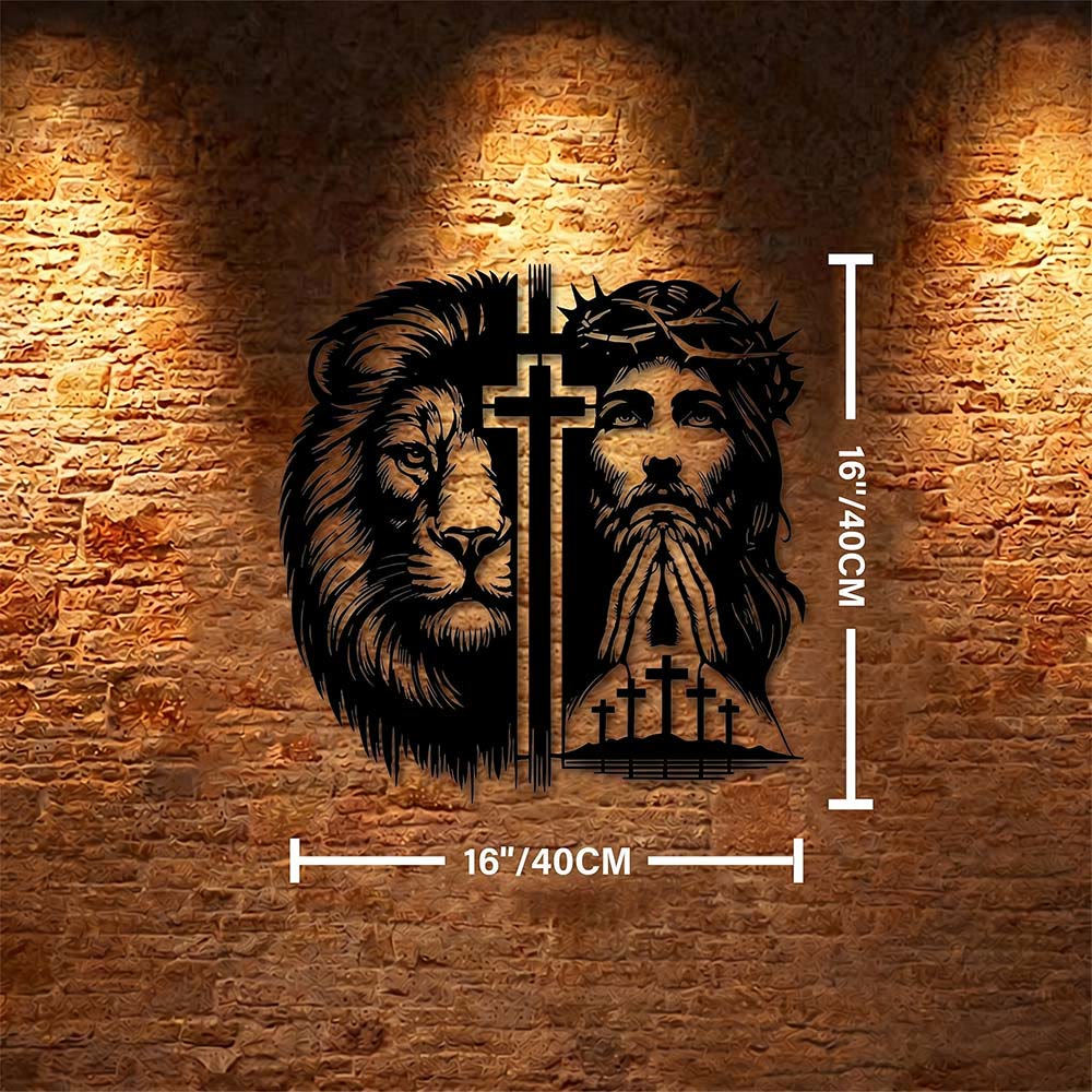 Christianartworkshop Löwe von Juda und Jesus mit Dornenkrone – geteilte Silhouette als Wanddekoration aus Metall - 15,75''*15,75''*0,04''/40*40*0,1 cm - image 6