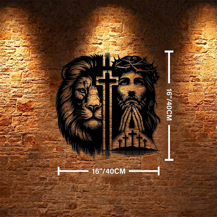 Christianartworkshop Löwe von Juda und Jesus mit Dornenkrone – geteilte Silhouette als Wanddekoration aus Metall - 15,75''*15,75''*0,04''/40*40*0,1 cm - image 6