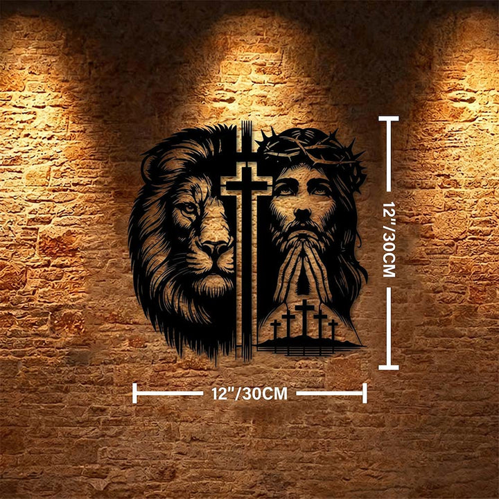 Christianartworkshop Löwe von Juda und Jesus mit Dornenkrone – geteilte Silhouette als Wanddekoration aus Metall - 11,81''*11,81''*0,04''/30*30*0,1 cm - image 5