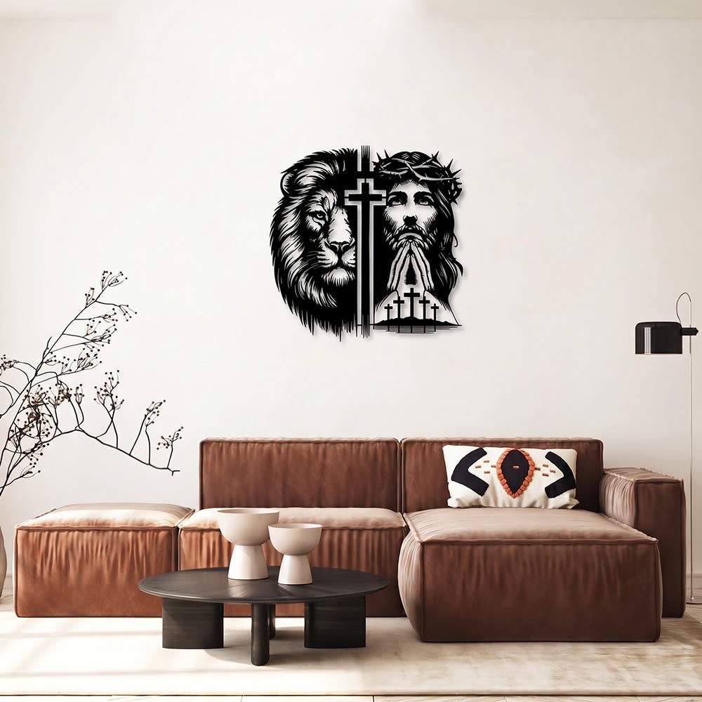 Christianartworkshop Löwe von Juda und Jesus mit Dornenkrone – geteilte Silhouette als Wanddekoration aus Metall - image 3