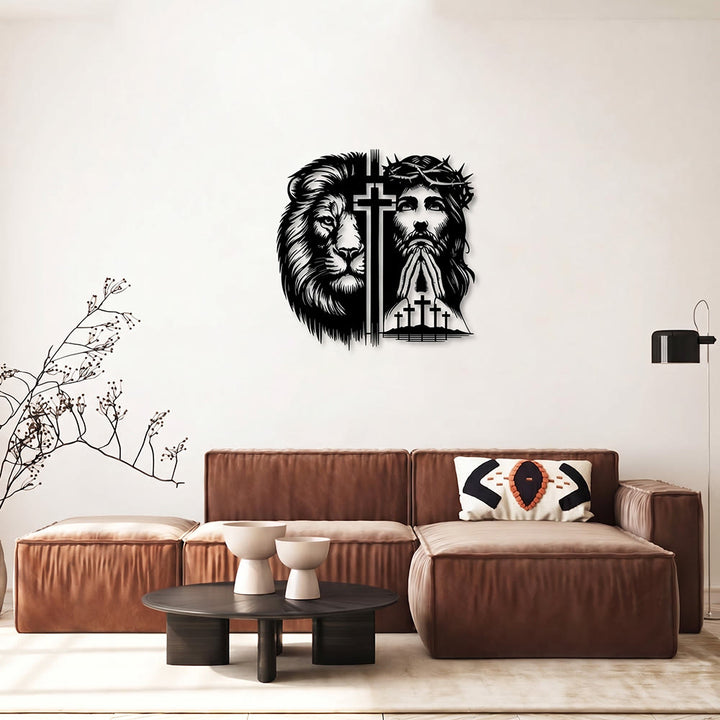 Christianartworkshop Löwe von Juda und Jesus mit Dornenkrone – geteilte Silhouette als Wanddekoration aus Metall - image 3