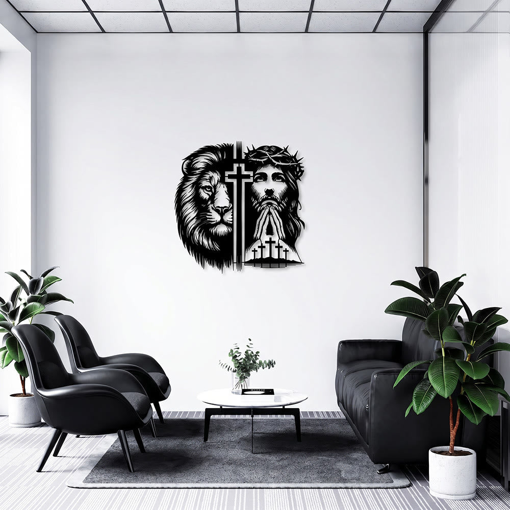Christianartworkshop Löwe von Juda und Jesus mit Dornenkrone – geteilte Silhouette als Wanddekoration aus Metall - image 4