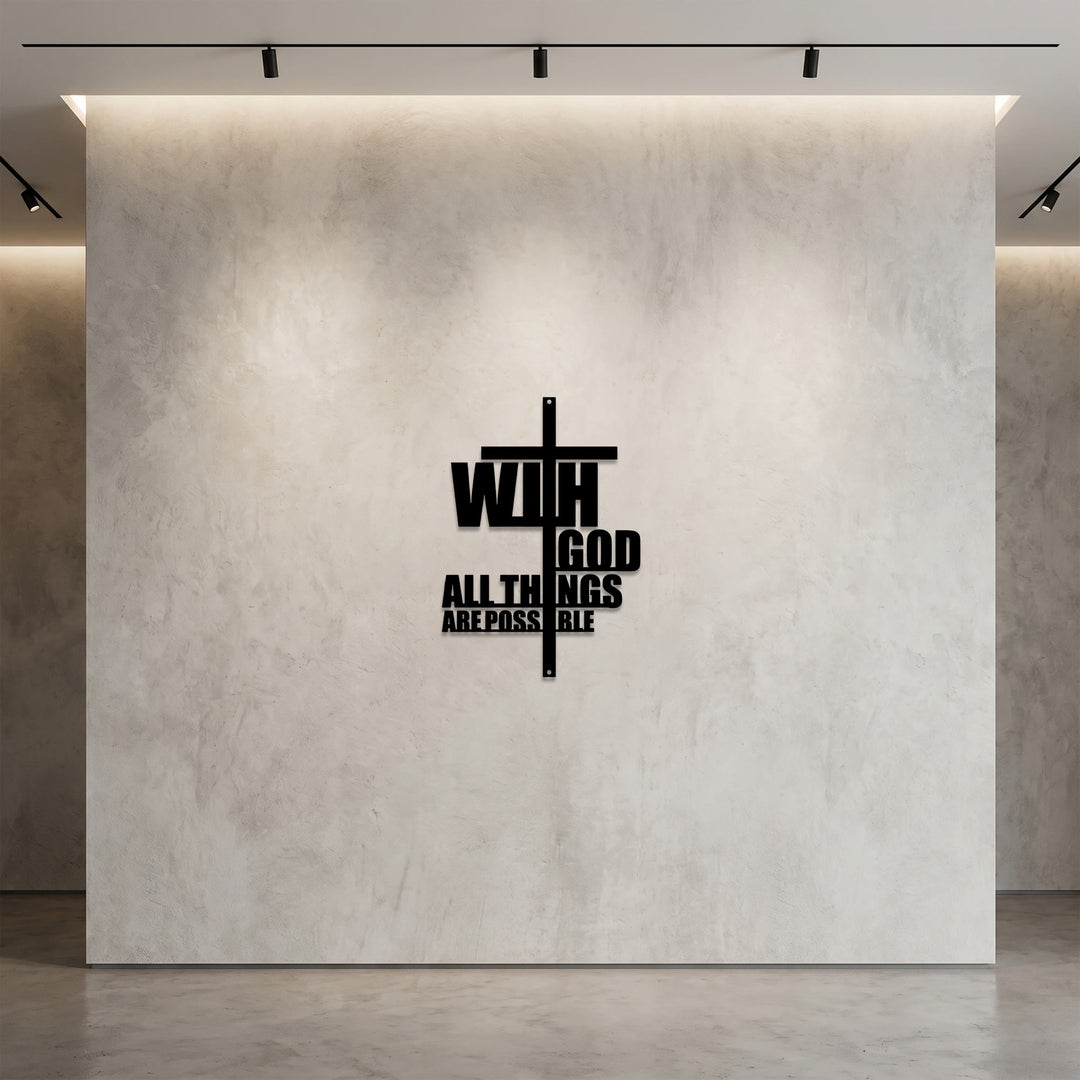 Christianartworkshop Mit Gott ist alles möglich – Wanddekoration aus Metall mit integriertem Kreuz: Ein kraftvolles Glaubensbekenntnis - image 2