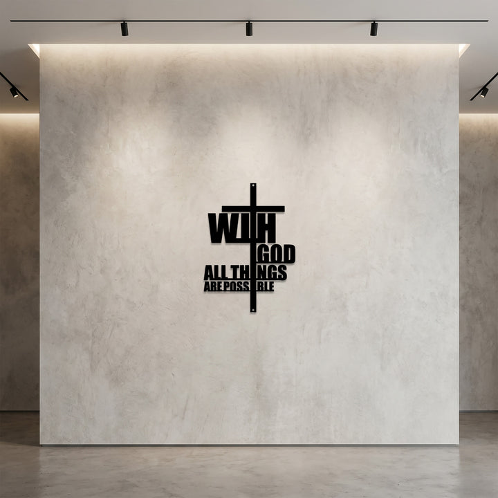 Christianartworkshop Mit Gott ist alles möglich – Wanddekoration aus Metall mit integriertem Kreuz: Ein kraftvolles Glaubensbekenntnis - image 2