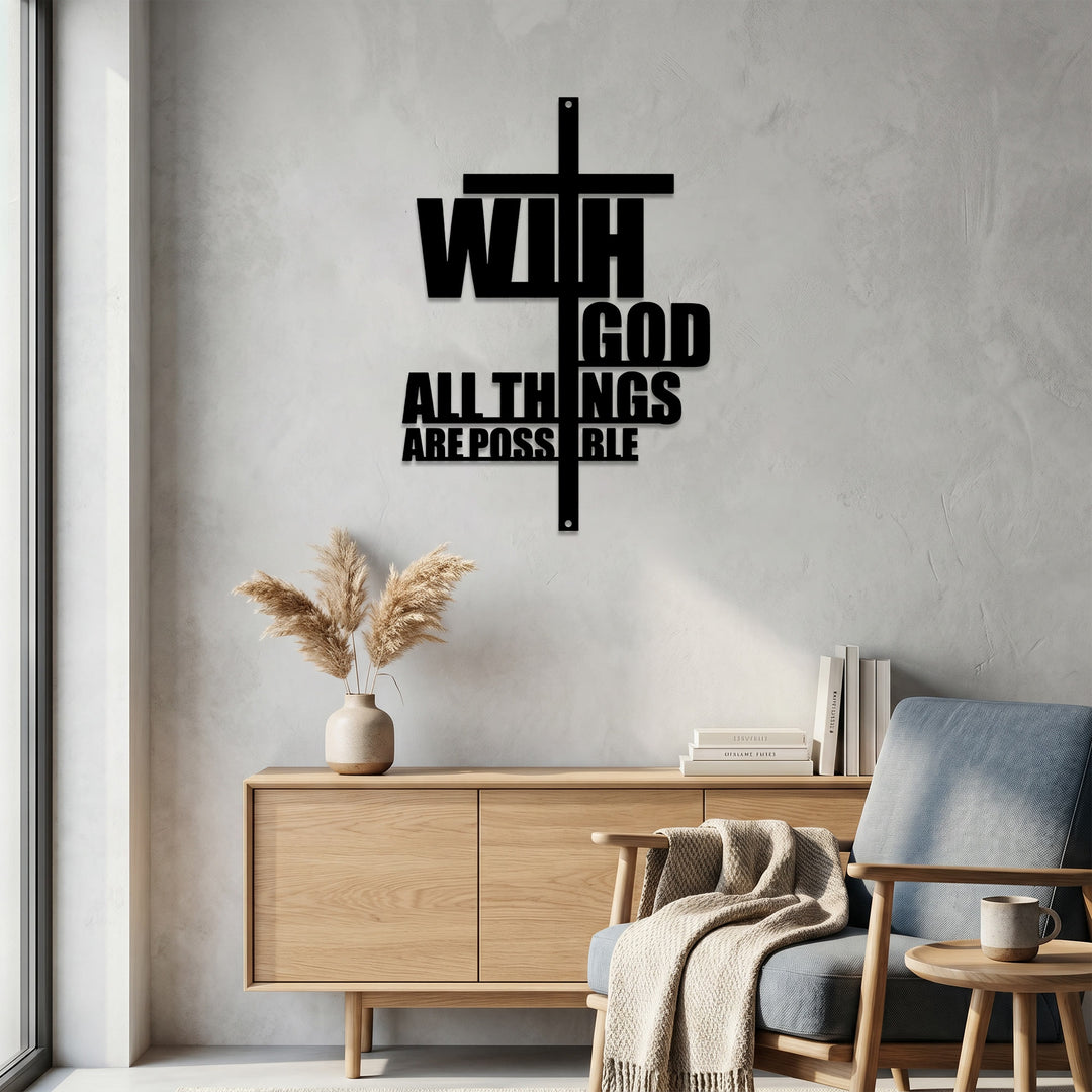 Christianartworkshop Mit Gott ist alles möglich – Wanddekoration aus Metall mit integriertem Kreuz: Ein kraftvolles Glaubensbekenntnis - image 4
