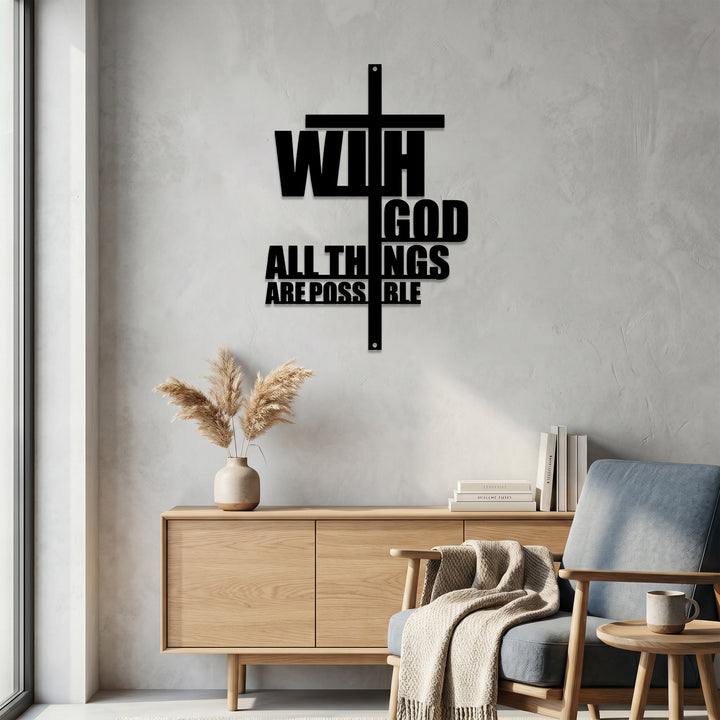Christianartworkshop Mit Gott ist alles möglich – Wanddekoration aus Metall mit integriertem Kreuz: Ein kraftvolles Glaubensbekenntnis - image 4