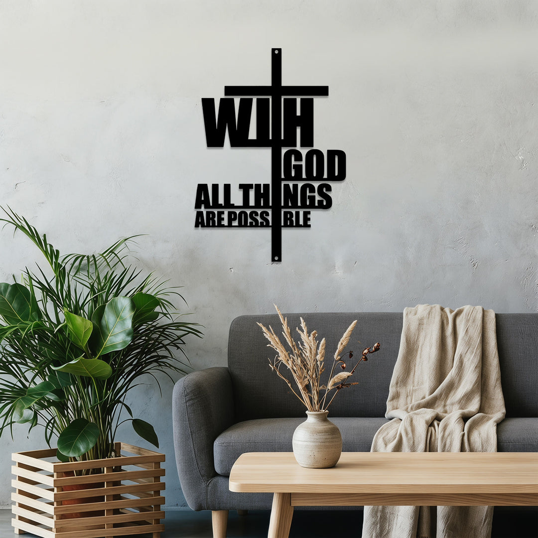 Christianartworkshop Mit Gott ist alles möglich – Wanddekoration aus Metall mit integriertem Kreuz: Ein kraftvolles Glaubensbekenntnis - image 3