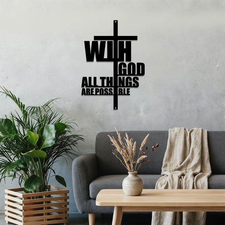 Christianartworkshop Mit Gott ist alles möglich – Wanddekoration aus Metall mit integriertem Kreuz: Ein kraftvolles Glaubensbekenntnis - image 3