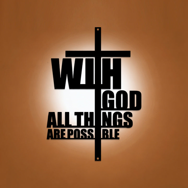 Christianartworkshop Mit Gott ist alles möglich – Wanddekoration aus Metall mit integriertem Kreuz: Ein kraftvolles Glaubensbekenntnis - 13,95''*19,69''*0,05''/35,43*50*0,12cm - image 0