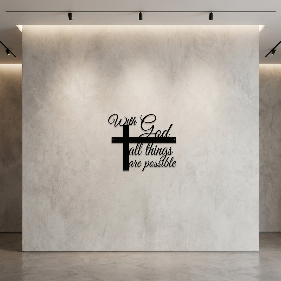 Christianartworkshop Mit Gott ist alles möglich – Wanddekor aus Metall mit integriertem Kreuz in geschwungener Schrift: Ein anmutiges Glaubensbekenntnis - image 2