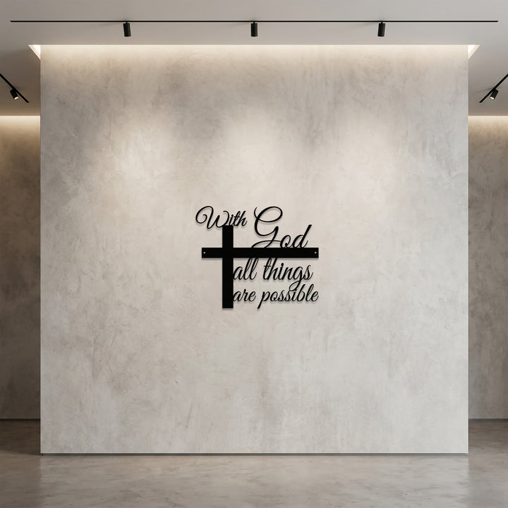Christianartworkshop Mit Gott ist alles möglich – Wanddekor aus Metall mit integriertem Kreuz in geschwungener Schrift: Ein anmutiges Glaubensbekenntnis - image 2