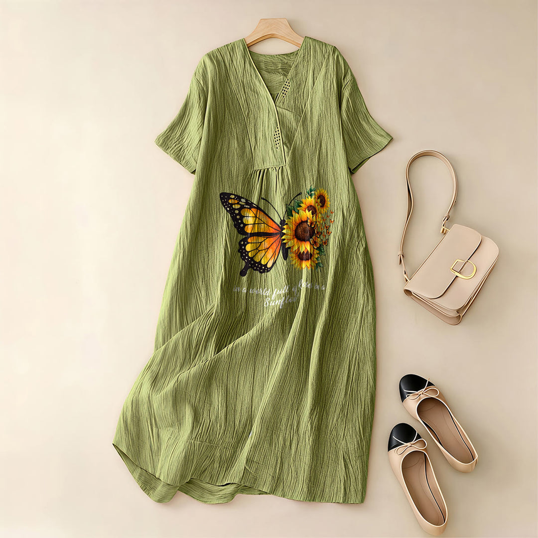 Christianartworkshop Schmetterlings- und Sonnenblumen-Midikleid mit V-Ausschnitt und kurzen Ärmeln – Inspirierendes Zitat! - image 11