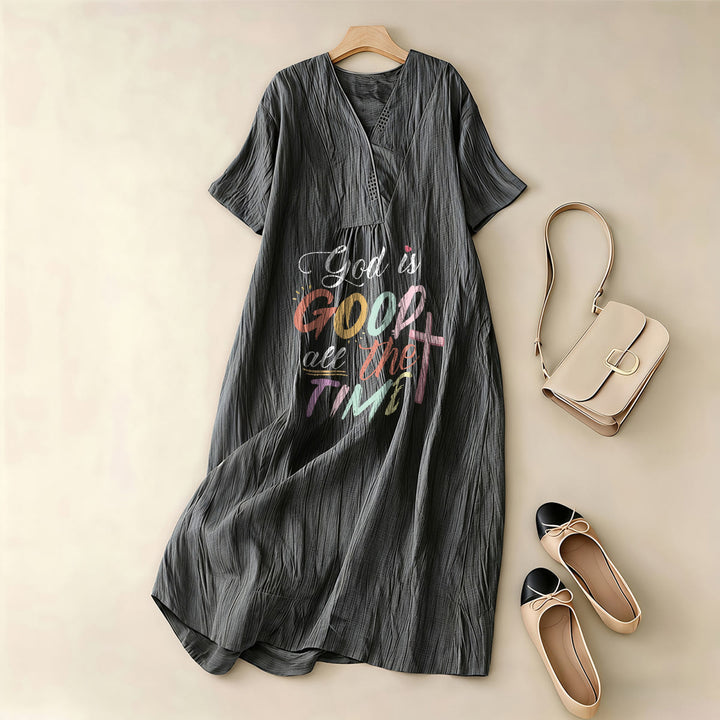 Christianartworkshop Christliches Midikleid mit V-Ausschnitt und kurzen Ärmeln, inspiriert vom christlichen Glauben „Gott ist immer gut“. - image 3