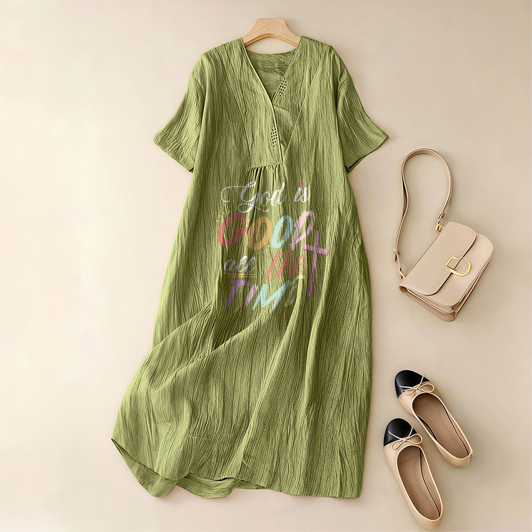 Christianartworkshop Christliches Midikleid mit V-Ausschnitt und kurzen Ärmeln, inspiriert vom christlichen Glauben „Gott ist immer gut“. - image 11