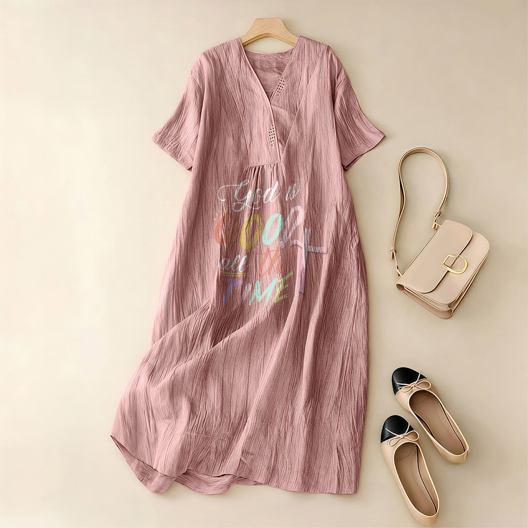 Christianartworkshop Christliches Midikleid mit V-Ausschnitt und kurzen Ärmeln, inspiriert vom christlichen Glauben „Gott ist immer gut“. - image 9