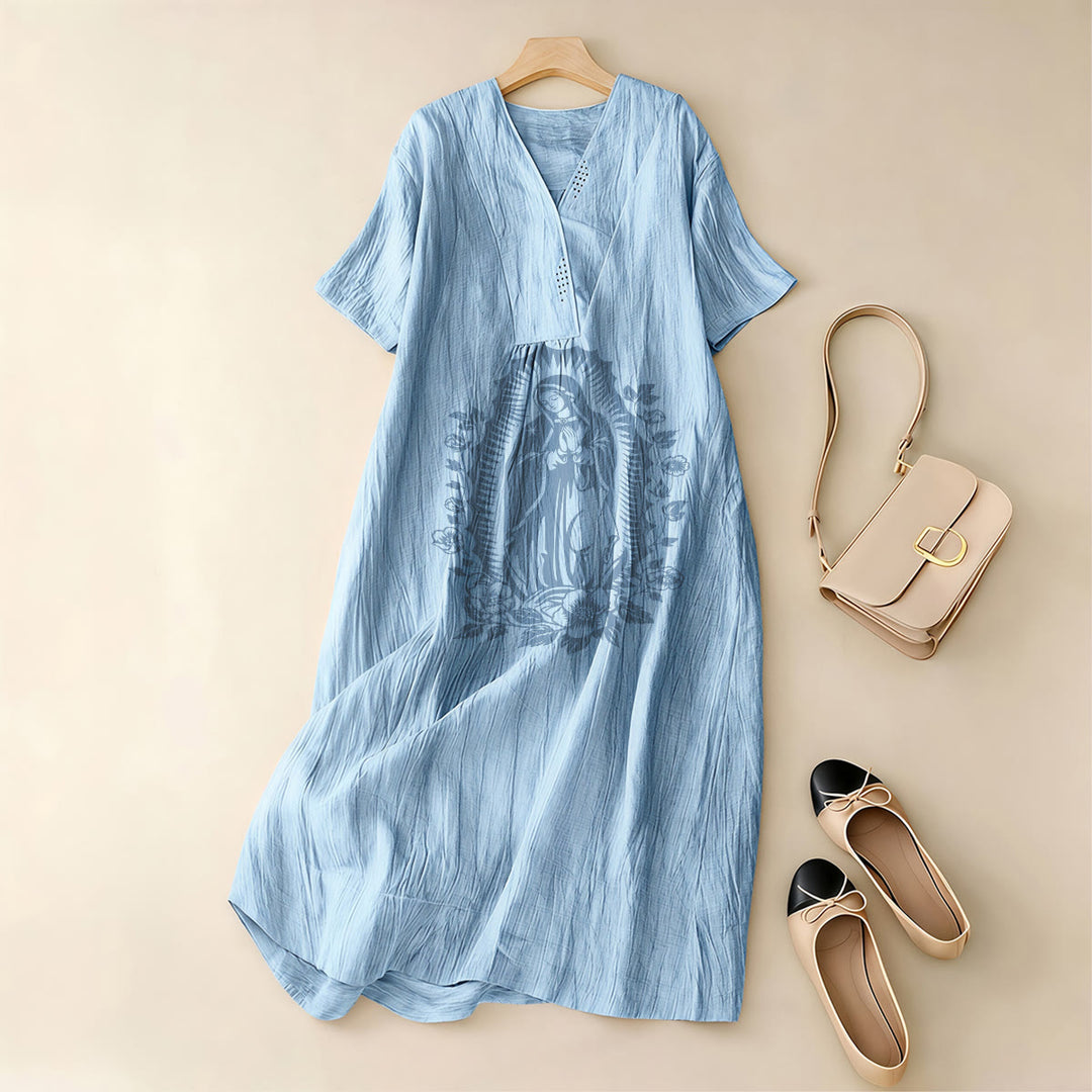 Christianartworkshop Midikleid mit V-Ausschnitt und kurzen Ärmeln im Stil der Jungfrau von Guadalupe - image 1