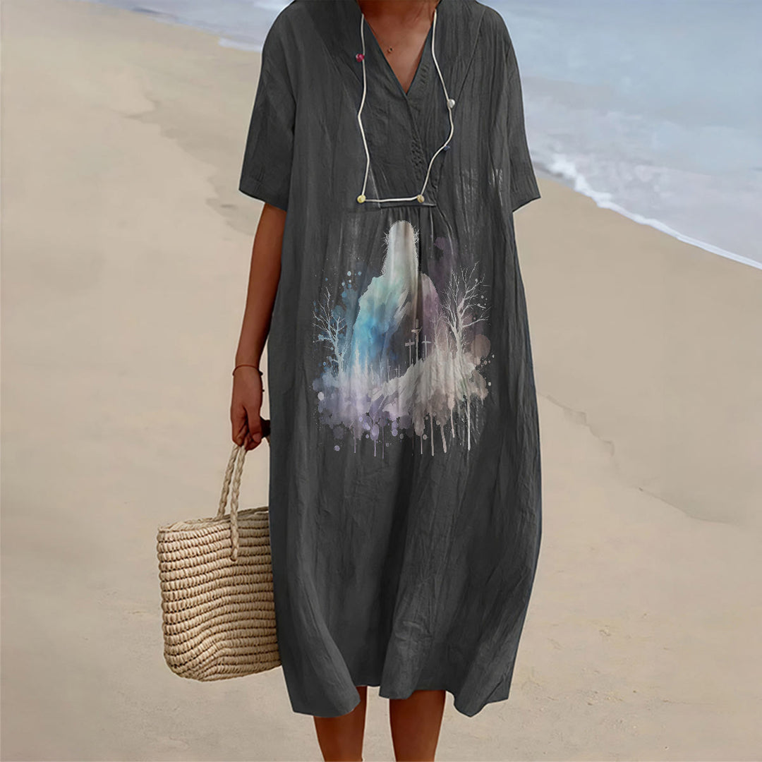Christianartworkshop Religiöse Kunst, Aquarell, Jesus-Silhouette, V-Ausschnitt, Kurzarm-Midikleid - Schwarz - 4XL - image 2