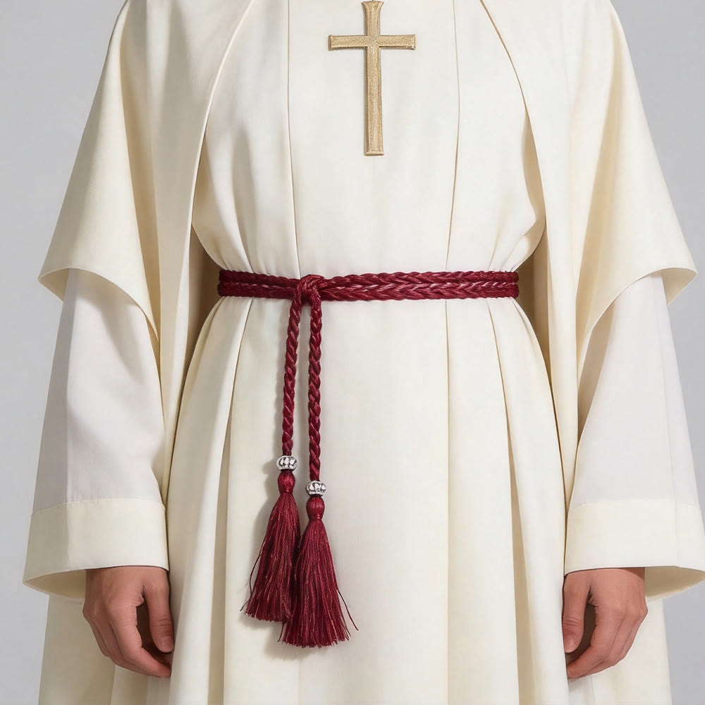 Christianartworkshop Geflochtener Gürtel mit Verzierungen und Quasten: Ein sakrales liturgisches Accessoire - Rot - image 0