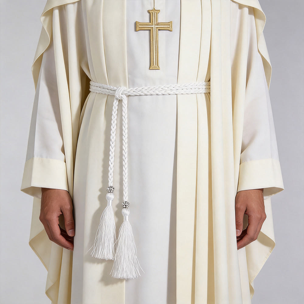 Christianartworkshop Geflochtener Gürtel mit Verzierungen und Quasten: Ein sakrales liturgisches Accessoire - Weiß - image 6