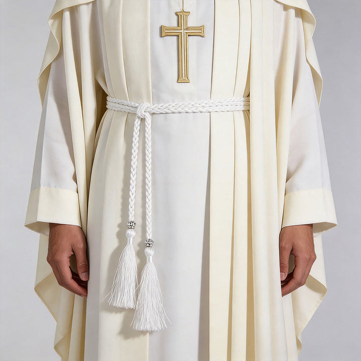 Christianartworkshop Geflochtener Gürtel mit Verzierungen und Quasten: Ein sakrales liturgisches Accessoire - Weiß - image 6