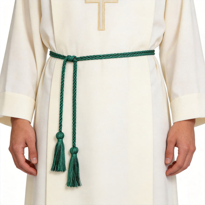 Christianartworkshop Einfacher geflochtener Gürtel mit hängenden Quasten: Ein praktischer liturgischer Gürtel - Grün - image 0