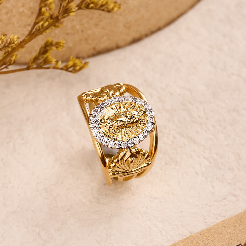 Christianartworkshop Aufwendig gearbeiteter Guadalupe-Ring mit Zirkon-Halo: Eine Erinnerung an himmlische Gnade - image 4