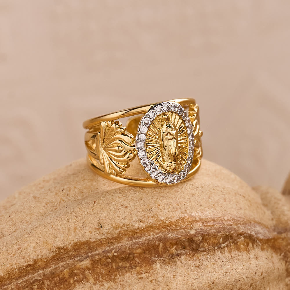 Christianartworkshop Aufwendig gearbeiteter Guadalupe-Ring mit Zirkon-Halo: Eine Erinnerung an himmlische Gnade - image 6