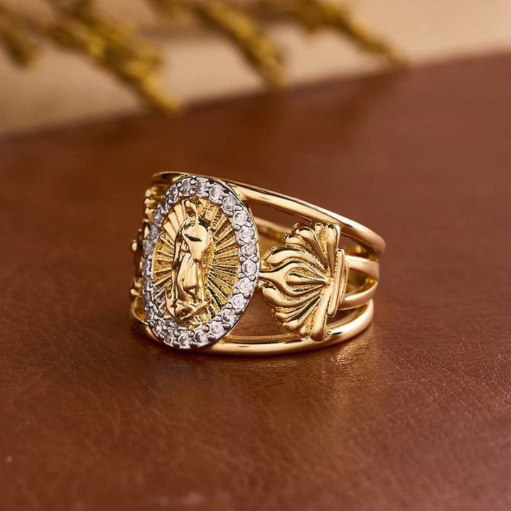 Christianartworkshop Aufwendig gearbeiteter Guadalupe-Ring mit Zirkon-Halo: Eine Erinnerung an himmlische Gnade - image 2