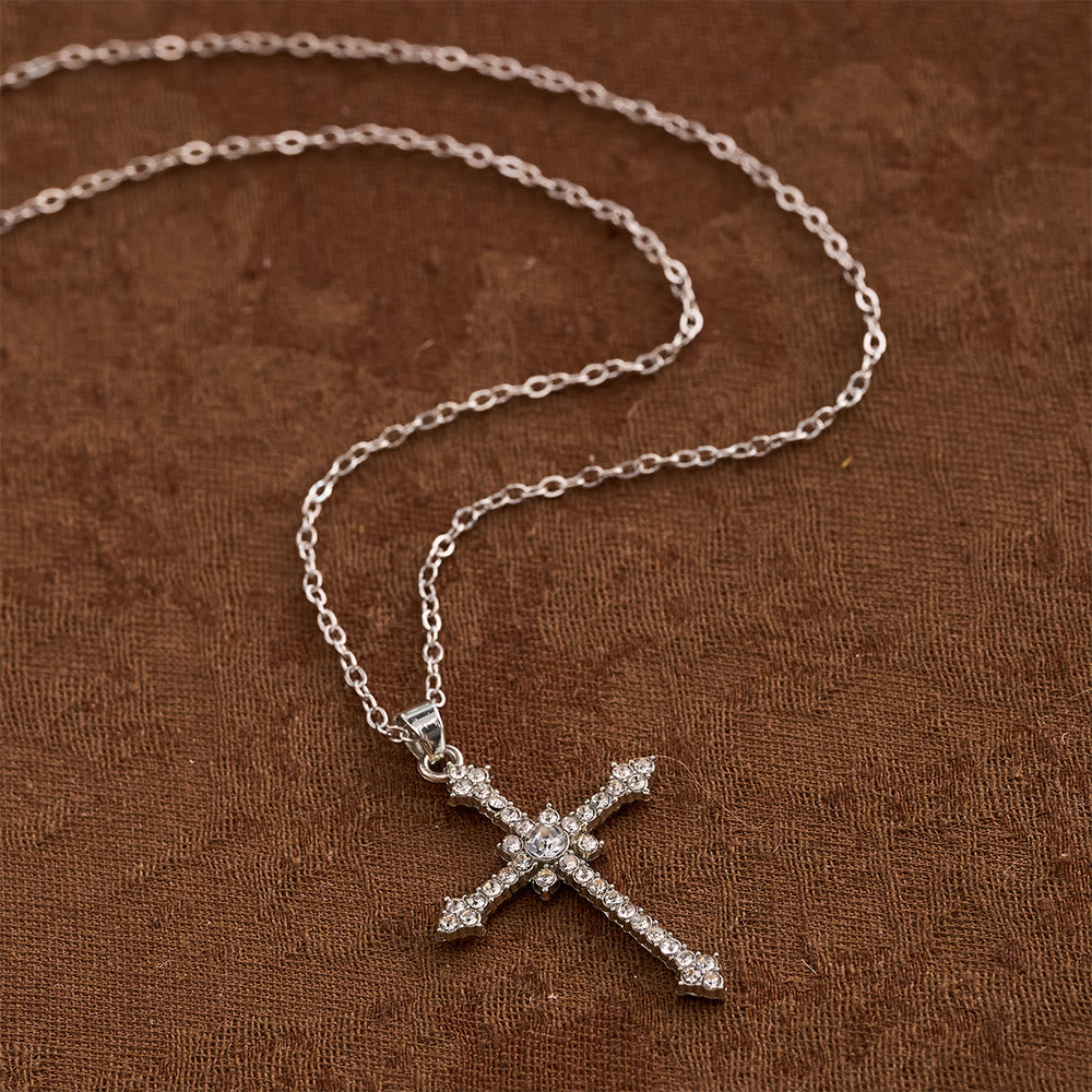 Christianartworkshop Raffinierte, mit Zirkonen besetzte Kreuzanhänger-Halskette mit zentralem Stein: Ein Symbol stiller Hingabe - image 1