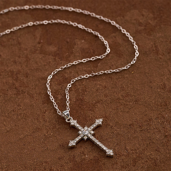 Christianartworkshop Raffinierte, mit Zirkonen besetzte Kreuzanhänger-Halskette mit zentralem Stein: Ein Symbol stiller Hingabe - image 1